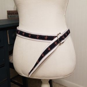 Flamingo Canvas Web Belt D Ring Buckle Women's Size 7 9 Navy Pink